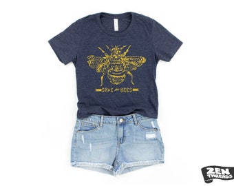 Womens SAVE The BEES eco printed ladies relaxed crew t-shirt  (+ Color Options) Zen Threads custom honey bee apiarist beekeeper tee gift