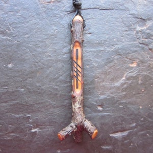 Natural Wood Ogham Wand Pendant - Blackthorn/Straif - to Protect Your Space.