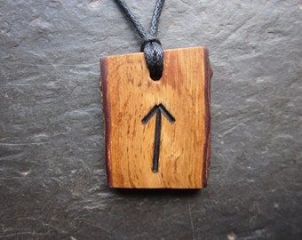 Natural-Edge Wood Rune Pendant - Oak / Tiwaz - Celebrate the Divine Masculine.