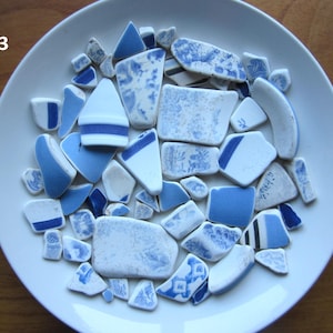 Beach Pottery, Tumbled Pottery - Shades of Blue - Over 50 Pieces, Approx 200g.