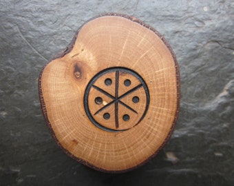 Natural Wood Double-Sided Talisman - Hazel - with Thunderwheel and Pentacle.