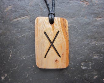 Rare Natural Wood Pendant - English Elm / Gebo - Unique Runic Design.