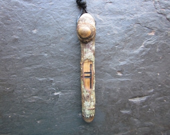 Natural Wood Ogham Wand Pendant - English Oak/Duir - for Power and Prosperity.