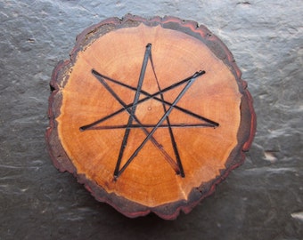 Natural Wood Double-Sided Talisman - Alder - Faery Star/Pentacle for Altar or Home.