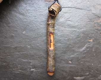 Natural Wood Ogham Wand Pendant - Rowan/Luis - for Magical Protection.