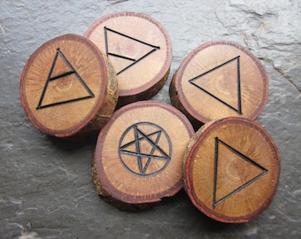 Unique Natural Wood Element Symbols - English Oak - Portable Pocket Altar.