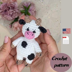 Cow crochet pattern, cow amigurumi, crochet keychain