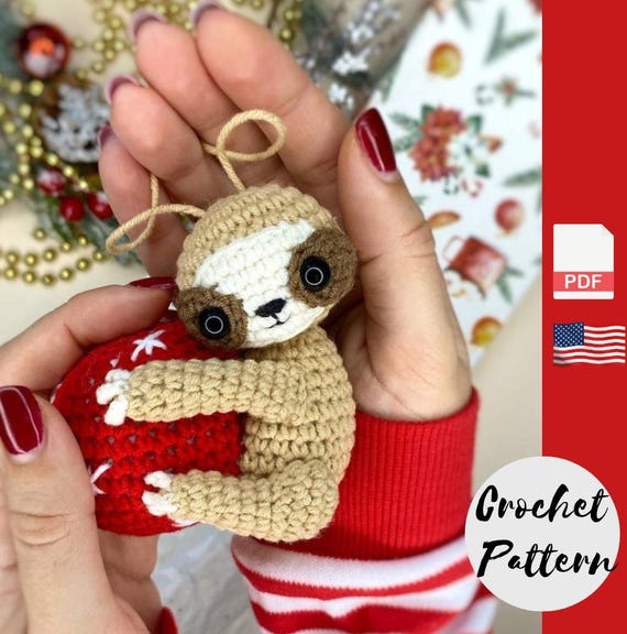 Christmas crochet pattern, Sloth crochet pattern, sloth amigurumi pattern