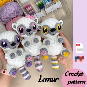 Lemur crochet pattern, lemur amigurumi, cute  crochet animal pattern