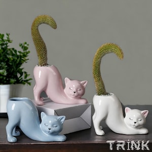 Cat Planter Ceramic Flower Pot, Ceramic Vase for Animal Lovers, Cute Succulent Animal Plant Pot, Home Decoration, Unique Gift Idea