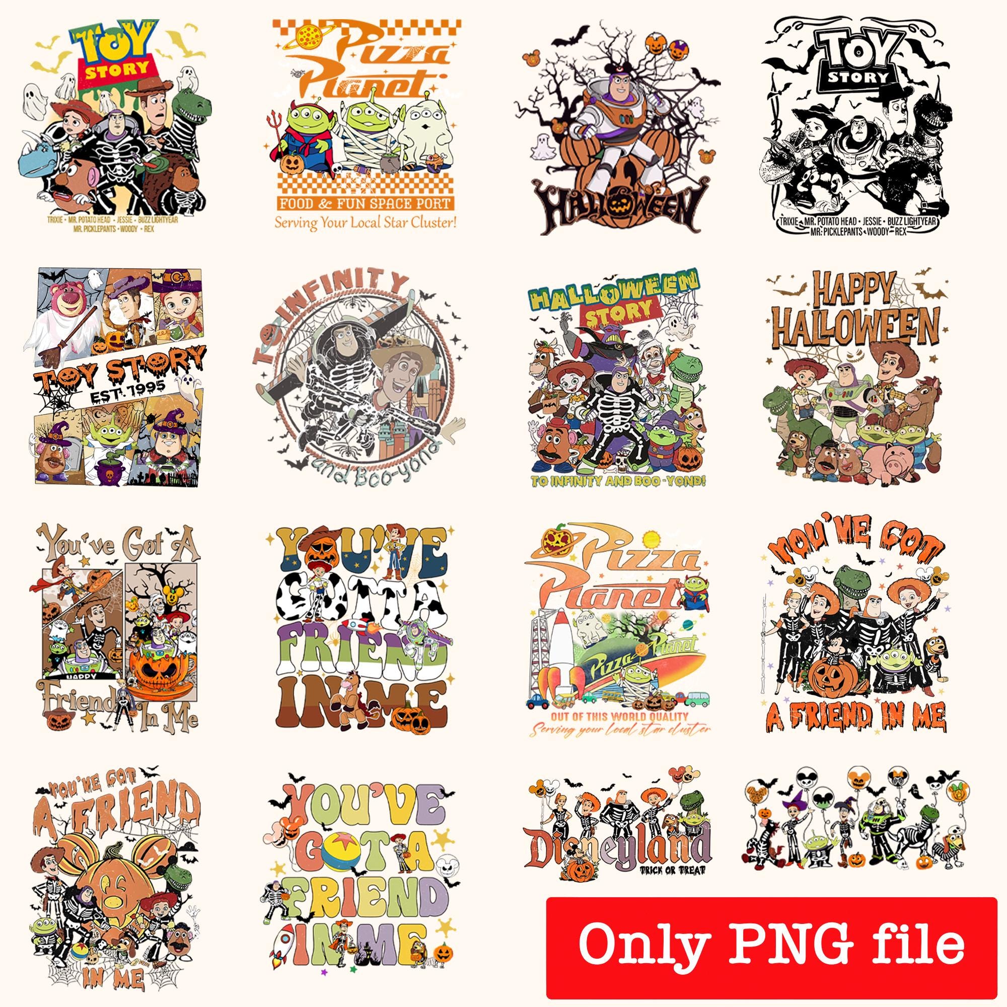 You've Got A Friend In Me Halloween Vacation Png, Toy Story Halloween Bundle Png, Trick Or Treat Spooky Vibes Png, Toy Story Family Trip PNG