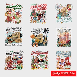 Paquete PNG navideño de Hollywood Studios, Ollie Gingerbread Jollywood Night 2025 PNG, WDW Mouse Feliz Navidad PNG, Vacaciones familiares navideñas