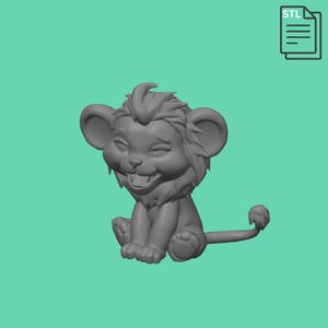 Sitting Baby Lion STL File – 3D Printable Cute Animal Model – Digital Download for 3D Printing