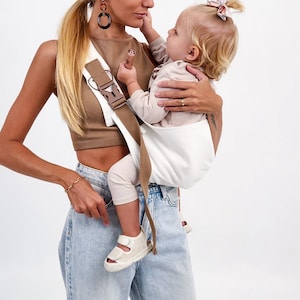 White Denim- Baby Carrier, High Quality, Comfortable, Ergonomic, Adjustable, Handmade. Toddler Carrier. Hip Carrier, Single Shoulder Carrier