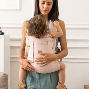 Portabebés ergonómico COMFORT FIT recién nacido asiento ajustable 3,5-15 kg ROSA denim hecho a mano alta calidad