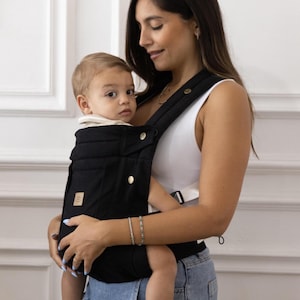 Portabebés ergonómico COMFORT FIT recién nacido asiento ajustable 3,5-15 kg NEGRO hecho a mano alta calidad