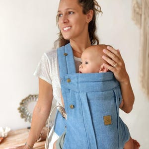 Portabebés ergonómico COMFORT FIT recién nacido asiento ajustable 3,5-15 kg AZUL denim jeans hecho a mano alta calidad