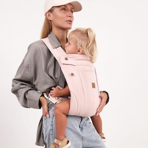 Portabebés de mezclilla rosa, de alta calidad, cómodo, ergonómico, ajustable, hecho a mano. Portabebés para niños pequeños. Portabebés Lite. MANTÉNGASE MÁS CERCA.