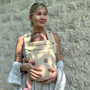 Portabebés ergonómico COMFORT FIT recién nacido asiento ajustable 3,5-15 kg verde ARENA crema beige hecho a mano alta calidad