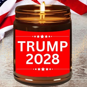 Trump 2028 Patriotic Soy Candle - Red Amber Jar | Trump 45 47 48 |  Gift for Political Enthusiasts, Home Decor, Relaxation, MAGA