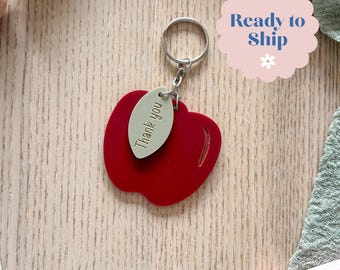 Teacher Appreciation Gift: Acrylic Apple Keyring - Thank You