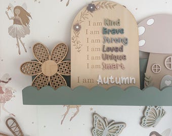 Personalisierte Affirmation Zeichen: Blumenbogen, Kinderzimmer Dekor
