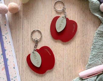 Personalized Teacher Apple Keyring: Thank You Gift, Acrylic