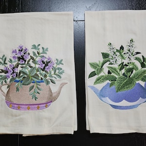 Herbal Tea Garden Tea Towels – Machine Embroidered