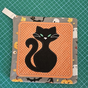 Halloween Cat Pot Holders - Self Made - Applique - Machine Embroidered