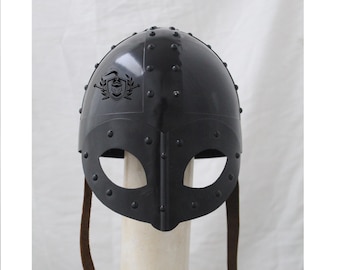 Black Viking Mask Helmet: 18 Gauge Steel LARP Cosplay