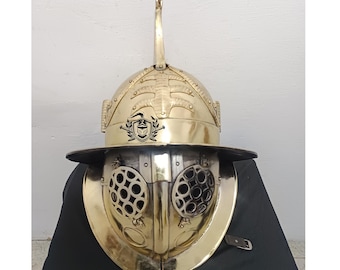 Brass Finished Gladiator Thraex Helmet: Mild Steel Cosplay Armor