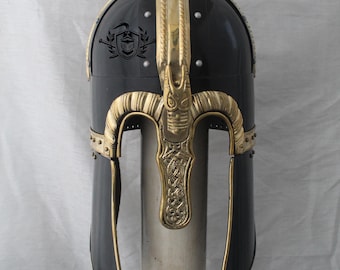 Casco vikingo Coppergate: acero dulce calibre 18, latón, acabado negro - Recreación LARP