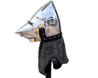 Medieval Houndskull Bascinet Battle Ready Helmet Armor With Chainmail Av-entail For Reenactment
