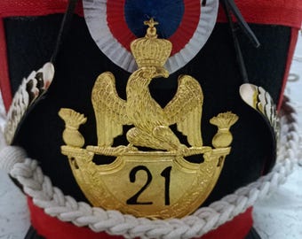 ブラントン騎馬兵フィギュアキャップ66体セット French Napoleonic Leather Shako Helmet: Red Pompom, Brass Plate