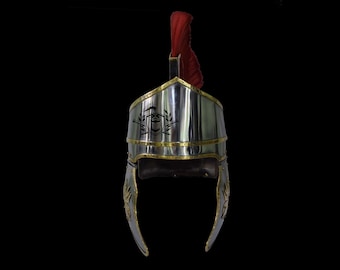 Roman Attic Helmet: 18 Gauge Mild Steel with Red Plume - LARP Reenactment