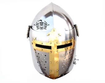 Medieval Bascinet Helmet With Visor For Larp & Reenactment Armor