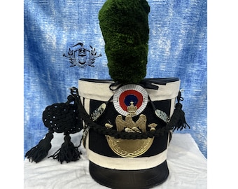 Franse Shako-napoleontische helm: leer en messing, LARP-cosplay