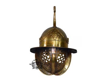 Gladiator Thraex Helmet Mild Steel Brass Finished Gladiator Helmet For Cosplay & Reenactment Armor