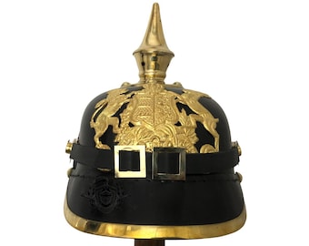 German Pickelhaube Leather Prussian Bavarian Helmet LARP, Cosplay & Reenactment Armor