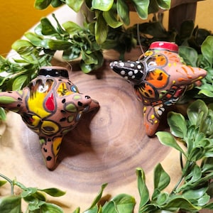 Set of 2 Large Mexican Christmas Clay ornaments-Hand painted -Authentic Mexican Guerrero Ornaments- Christmas tree ornaments- handmade-Barro