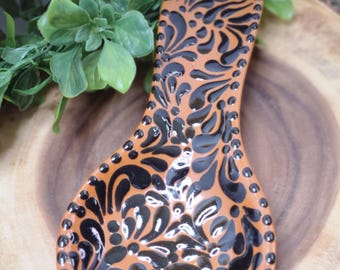 Talavera inspired spoon holder/ Mexican Barro spoon rest/ Gift / home decor / porta cuchara de barro