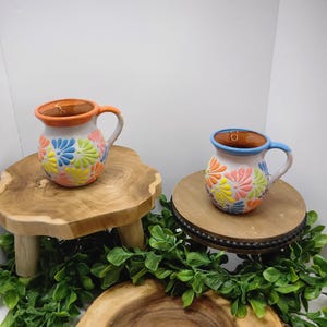 Mexican Mug - Jarro Mexicano / Coffee mug / barro mug for chocolate/ champurado mug / jarro de Barro/ Engobe design/ talavera design colorfu