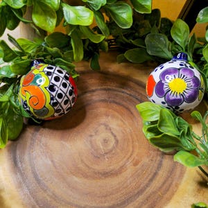 Set of 2 Mexican Christmas Talavera ornaments- Hand painted - Authentic Mexican Talavera Ornaments- Christmas tree ornaments- handmade-