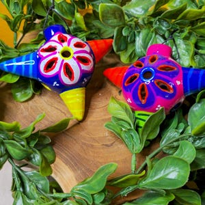 Set of 2 Mexican Christmas Clay ornaments- Hand painted - Authentic Mexican Guerrero Ornaments- Christmas tree ornaments- handmade- Piñata