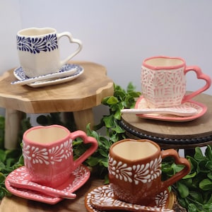 Talavera Heart ceramic Tea set / coffee cup - Juego de Taza estilovTalavera - Mexican ceramic tea set