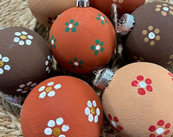 Set of 4 Mexican Christmas Clay inspired ornaments- Hand painted Ornaments- Christmas tree ornaments- handmade- Barro inspired