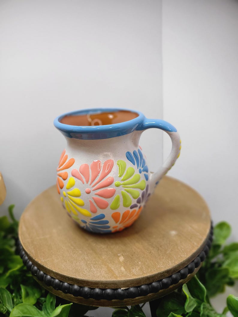 Mexican Coffee Mug: Talavera Design Clay Jarro