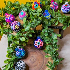 Set of 2 Mexican Christmas Clay ornaments- Hand painted - Authentic Mexican Guerrero Ornaments- Christmas tree ornaments- handmade-