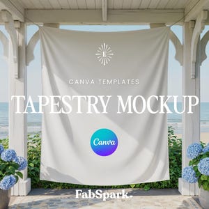Elegant Tapestry Canva Mockup, POD Tapestry Mockup, Vertical Tapestry for Canva, Party Banner Canva Template, Canva Drag & Drop Mockup