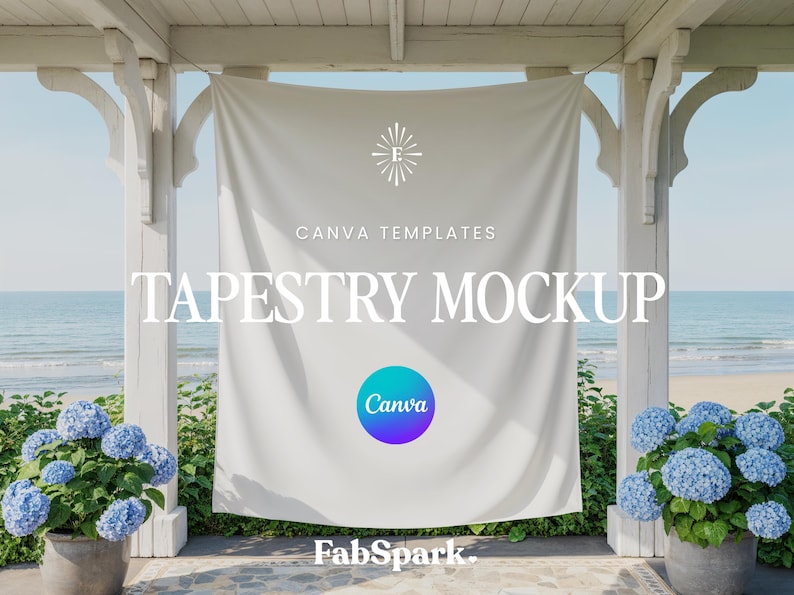 Elegant Tapestry Canva Mockup, POD Tapestry Mockup, Vertical Tapestry for Canva, Party Banner Canva Template, Canva Drag & Drop Mockup